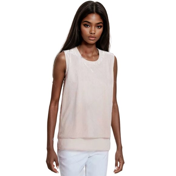 CALVIN KLEIN Blush Pink Velvet Layered Look Sleeveless Top NWT XS - Picture 1 of 7